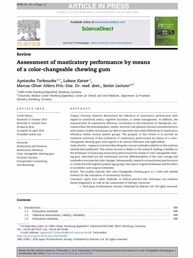 Vorschau: 2016-JPR-Masticatory-performance-by-means-of-a-color-changeable-chewing-gum—Tarkowska-et-al