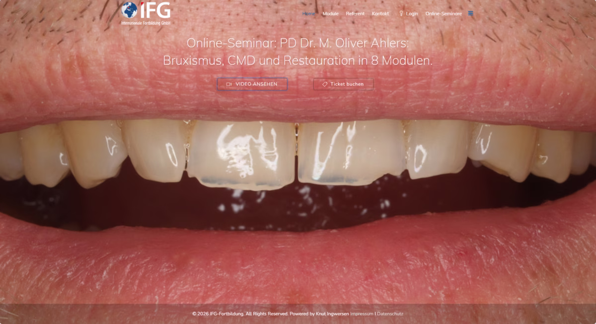 Screenshot Seminarreihe Bruxismus, CMD + Restauration