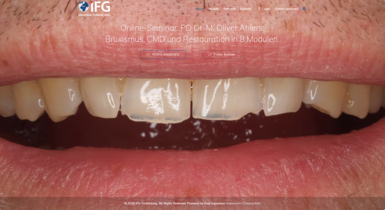 Screenshot Seminarreihe Bruxismus, CMD + Restauration